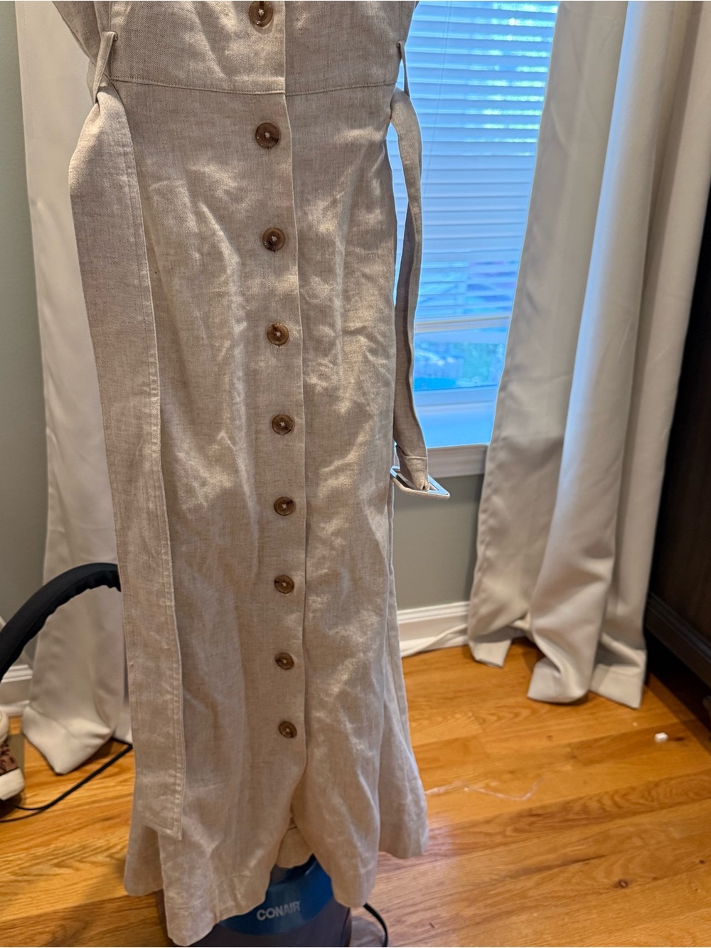 Banana Republic Light Beige‎ Linen Button-Front Sleeveless Dress Quiet Luxury - Picture 2 of 4